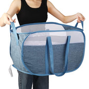 Collapsible Laundry Baskets, Tear Proof Pop Up Laundry Hamper with Dual Handles, Durable Foldable Laundry Basket, Easy to Carry Laundry Hamper for Home, Laundry Room, Bedroom, Dorm, Travel Blue
