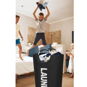 Maxsilan 90L Large Laundry Basket Bag, Collapsible Tall Hamper, Black | Freestanding tall laundry bag & foldable washing basket. Large capacity clothes storage bin with durable sturdy handles