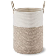 VIPOSCO 58L Tall Woven Laundry Basket Hamper, White Brown | Cotton rope laundry hamper, collapsible wicker basket, storage for blanket, toys, dirty clothes, for bedroom, bathroom