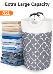 Large Laundry Basket 82L Tall Collapsible Hamper with Handles for Dorm Grey
