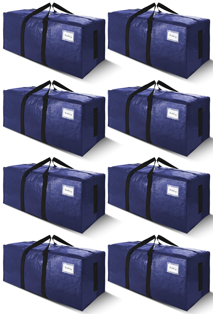 SWEET DOLPHIN 8 Pack 200LB Heavy-Duty Moving Bags with Wrap-Around Handles, Extra Large Storage Totes for Space Saving, Clothes Storage Bags, College Dorm Essentials, Blue, 24 Gal