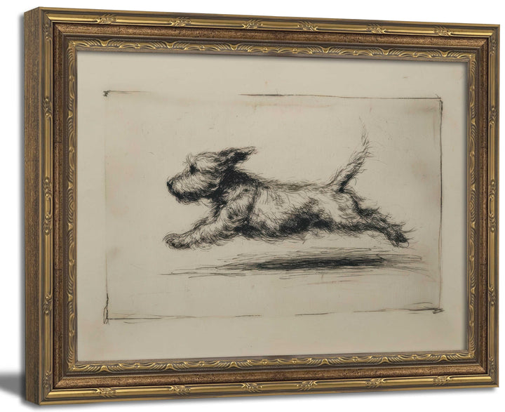Vintage Gold Framed Wall Art Antique Terrier Sketch Wall Art Running Dog Wall Decor Picture Classic Minimalist Line Dog Poster Print for Living Room Bedroom 9x11in