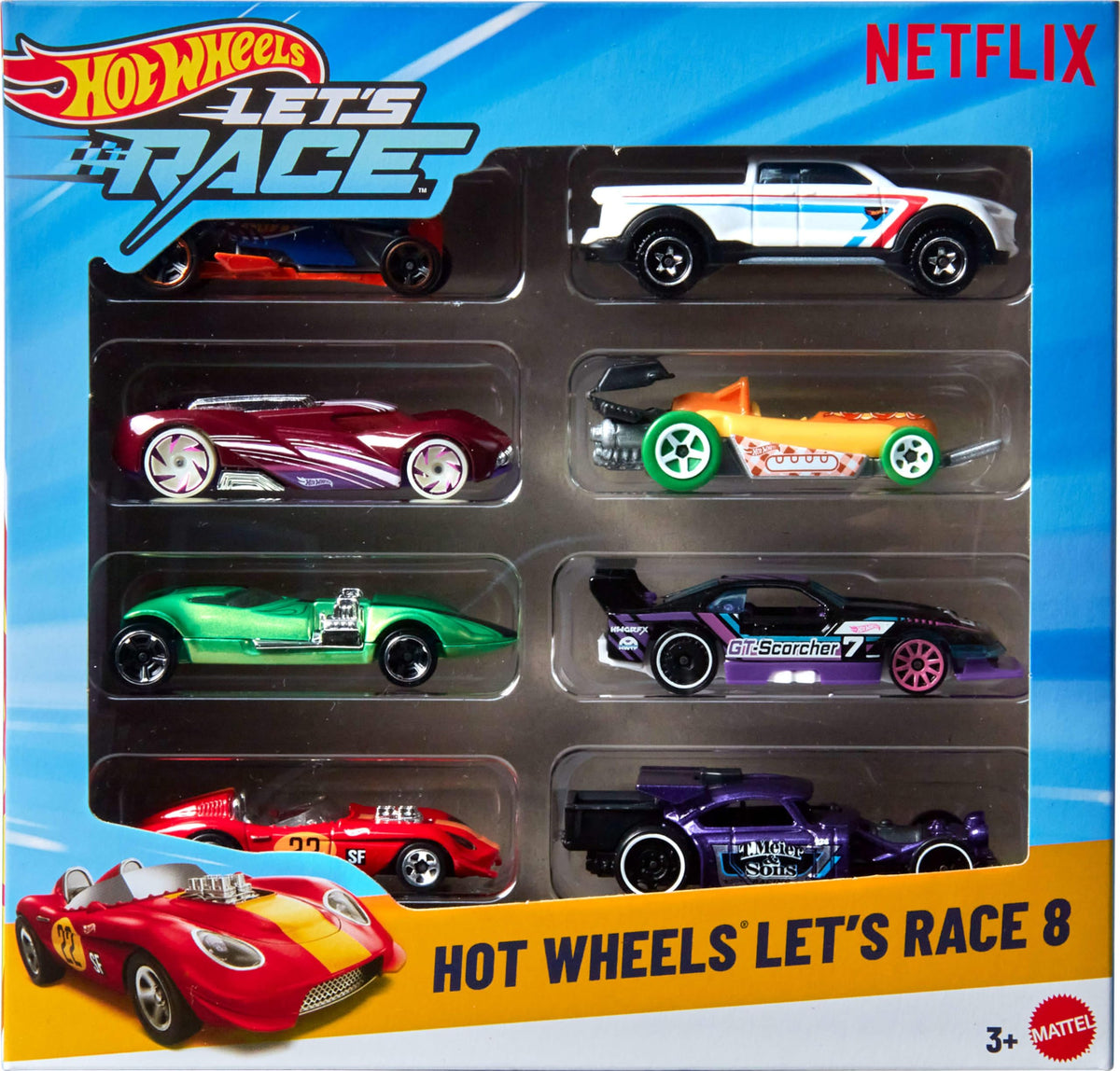 Hot Wheels Let’s Race 8-Pack | Multipack Set of 8 Toy Cars & Trucks in 1:64 Scale from the Netflix Show, Instant Collection for Play or Display