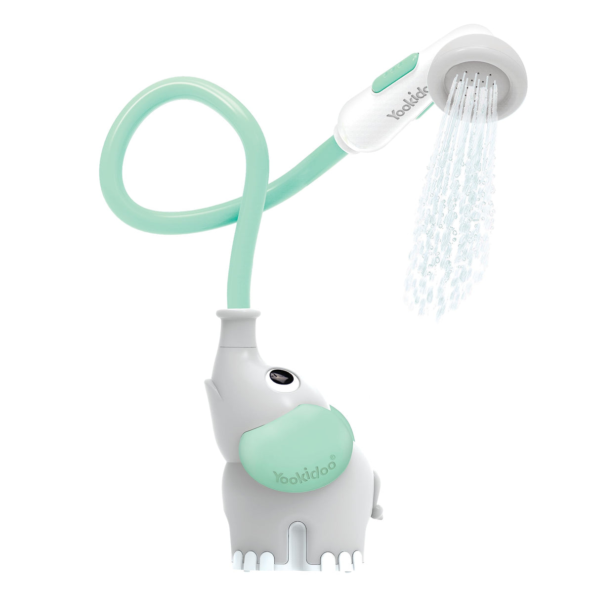 Yookidoo Baby Bath Shower Head - Elephant Water Pump and Trunk Spout Sprayer - One Handed Flow Control for Newborn Babies in Tub Or Sink (Turquoise)