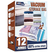 12 Jumbo Vacuum Storage Bags for Bedding, Vacuum Seal Bags for Clothing | Extra Large XL, Airtight Triple Seal, Save 80% Space, Hand Pump, Work with Vacuum, Double Zip, Reusable, Easy to Use