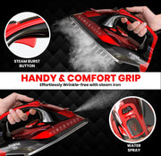 Utopia Home Steam Iron - 1800W Non-Stick Soleplate (Black-Red, Classic) | Nonstick Soleplate With Auto-Off Safety Feature - Adjustable Thermostat Control, Variable Steam Control, Self-Clean