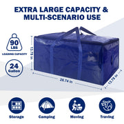 8 Pack Extra Heavy Duty Large Moving Bags with Strong Zipper & Carrying Handles, Sturdy Clothes Storage Bags Totes Bins, Packing Bag Move Boxes College Moving Supplies, Dark Blue - 24 gal