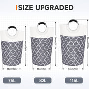 Large Laundry Basket 82L Tall Collapsible Hamper with Handles for Dorm Grey