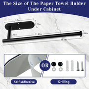 Black Paper Towel Holder, Self Adhesive Paper Towel Holder Under Cabinet | Stainless Steel, kitchen, Bathroom, Sink, Pantry, Fridge, durable, scratch-resistant, cling film, foil rolls, Drilling