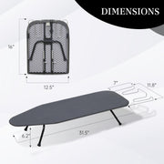 ZOES HOMEWARE Metal Mesh Panel Tabletop Ironing Board | Foldable Iron Board | Heavy Duty Small Iron Board with Heat Resistant Cover and 100% Cotton 8mm Thicken Pad | 31.5"x11.8"x6.2"