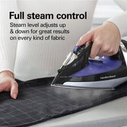 Hamilton Beach Steam Iron for Clothes With Versatile Steam Options | Durable Smooth Press Stainless Steel Soleplate | 1200 Watts, Heat-Up In Under 1 Minute | 8’ Retractable Cord | Black | 14214