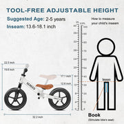 SEREED Toddler Balance Bike 2 Year Old, Gift for 2-3 Boys Girls, Adjustable | No Pedal Kids Toy Bike for 2-5 Years Old, Customize Plate with 3pcs Stickers (White)