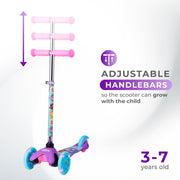 Kick Scooter for Kids, 3 Wheel Self Balancing, Light Up LED Wheels | Lean-to-Steer Control, Wide Anti-Slip Deck, Rear Foot Brake, Light-Up Wheels, 75 lb Capacity, Skill Building