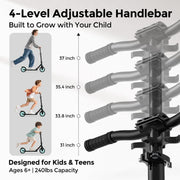 WAYPLUS KS1 Kick Scooter for Kids Ages 6+, Teens & Adults, 8IN Big Wheels, Foldable Scooter with Adjustable Handlebar, Front Suspension, Carry Strap, 240 lb Capacity, ABEC-9 Bearings | FED Fitness