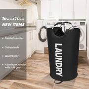Maxsilan 90L Large Laundry Basket Bag, Collapsible Tall Hamper, Black | Freestanding tall laundry bag & foldable washing basket. Large capacity clothes storage bin with durable sturdy handles