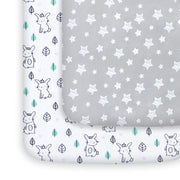 Pack and Play Sheets, 2 Pack Mini Crib Sheets, Stretchy Playard Fitted Sheet, Compatible with Graco Pack n Play, Soft and Breathable Material, Stars & Bunny