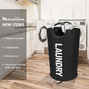 Maxsilan 90L Large Laundry Basket Bag, Collapsible Tall Hamper, Black | Freestanding tall laundry bag & foldable washing basket. Large capacity clothes storage bin with durable sturdy handles