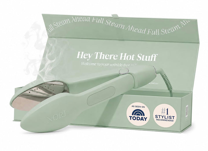 Nori Press Travel Steam Iron - Handheld Iron With 6 Fabric Settings - Green | Optional steam feature, no ironing board required, removes wrinkles, easy to use, user manual included