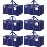 6 Pack Extra Heavy Duty Large Moving Bags with Strong Zipper, Dark Blue | Comfortable Handles, Sturdy & Durable Clothes Storage Bags Totes Bins, Blue Packing Moving Boxes for College Supplies