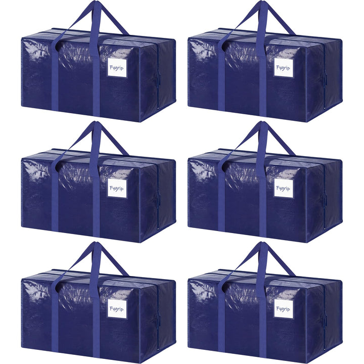 6 Pack Extra Heavy Duty Large Moving Bags with Strong Zipper, Dark Blue | Comfortable Handles, Sturdy & Durable Clothes Storage Bags Totes Bins, Blue Packing Moving Boxes for College Supplies