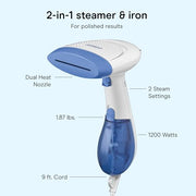 Conair Handheld Garment Steamer for Clothes, ExtremeSteam 1200W, Portable Handheld Design,White/Blue