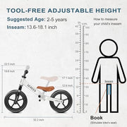 SEREED Toddler Balance Bike 2 Year Old, Gift for 2-3 Boys Girls, Adjustable | No Pedal Kids Toy Bike for 2-5 Years Old, Customize Plate with 3pcs Stickers (White)
