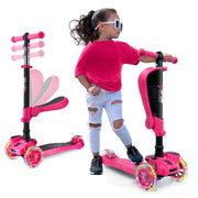 Hurtle 3-Wheeled Scooter for Kids - Wheel LED Lights, Adjustable Lean-to-Steer Handlebar, and Foldable Seat - Sit or Stand Ride with Brake for Boys and Girls Ages 1-14 Years Old