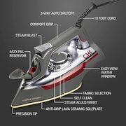 CHI Steam Professional Iron for Clothes with Vertical Steam Burst | Titanium Ceramic Soleplate, 300+ Steam Holes, 1700 Watts, 3-Way Auto Shutoff, XL 10' Cord