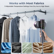Lomexi Steamer for Clothes, 15s Fast Heat Up Travel Handheld Garment Iron with Leak-Proof Water Tank,Steamer＆Iron 2 In 1,5 Adjustable Temperature Settings from Dry Iron to High Steam, 110V-120V