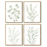 Drsoum Botanical Plant Framed Wall Art Boho Wall Decor for Bathroom Sage Green Eucalyptus Leaf Prints Minimalist Aesthetic Ready to Hang Set of 4, 8x10 in (Natural Framed)