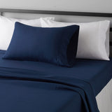 Amazon Basics Lightweight Super Soft Easy Care Wrinkle Free Microfiber 3 Piece Bed Sheet Set with 14-Inch Deep Pockets, Twin, Navy Blue, Solid, Kids, Men & Women Bedding