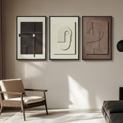 3D Large Framed Brown Abstract Wall Art for Living Room, 3Piece 24x36 In | Solid Wood Frames, Sandstone Textured Artwork for Walls, Black White Geometric Sculptural Pictures Wall Decor Bedroom Office