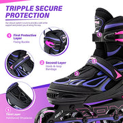 2PM SPORTS Adjustable Inline Skates for Kids, Youth and Adults | Reinforced aluminum frame; lateral support; beginner friendly; triple closure; light-up wheels; 2 non-woven bags