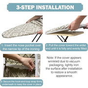 UniSimp Ironing Board Cover and Pad, Standard Size 15x54, Geometric | 6mm Extra Thick Padding, Cotton Cover, 2 Adjustable Elastic Fasteners, Heavy Duty, Scorch and Stain Resistant, Elastic Edge