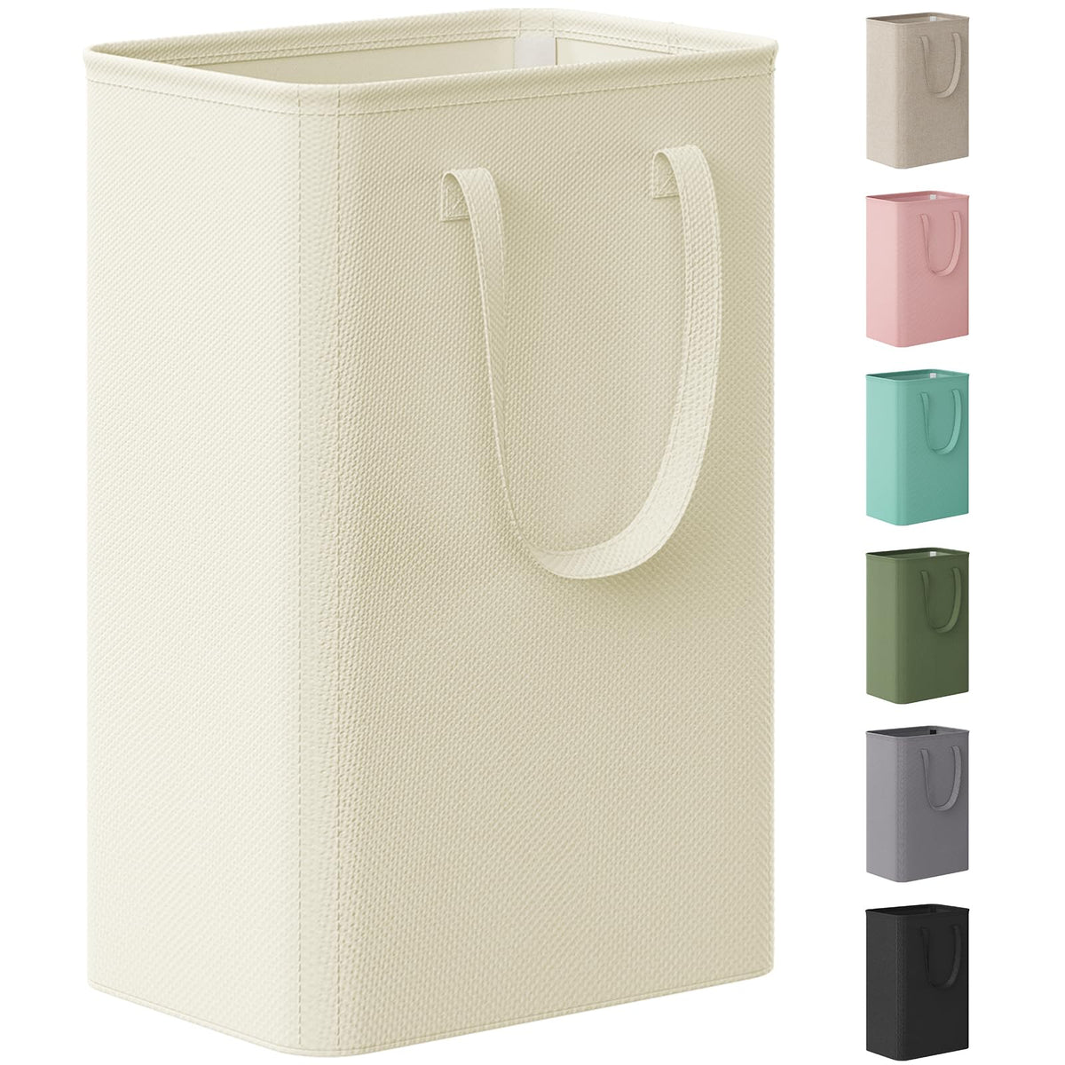 Lifewit Slim Collapsible Laundry Basket with Handles, 50L, Beige | Narrow Laundry Hamper for Dirty Clothes, Tall Thin Laundry Bin, Small Clothes Hamper for Bathroom, Bedroom, RV, Dorm