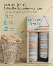 SONGMICS Laundry Basket, 170L Laundry Hamper with Lid, 2 Removable Bags | Easy Assembly Laundry Sorters, with Handles, 22.1 x 15.8 x 29.5 Inches, Cappuccino, BROSI Collection ULCB813L01