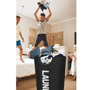 Maxsilan 90L Large Laundry Basket Bag, Collapsible Tall Hamper, Black | Freestanding tall laundry bag & foldable washing basket. Large capacity clothes storage bin with durable sturdy handles