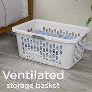 Large Plastic Laundry Basket, 70L, White, Ventilated, with Grip Handles, Rectangular Cloths Hamper for Home, Dorm, Bathroom