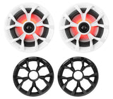 Rockville RKL65MBW 6.5" 2-Way Coaxial Marine Boat LED Speakers Pair | 700W Peak / 170W RMS, 4 Ohm, Waterproof, Red/Blue Beat-Sync LEDs, 35Hz-20kHz, Includes Black/White Grilles and 16.4 Ft Wire