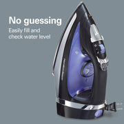 Hamilton Beach Steam Iron for Clothes With Versatile Steam Options | Durable Smooth Press Stainless Steel Soleplate | 1200 Watts, Heat-Up In Under 1 Minute | 8’ Retractable Cord | Black | 14214