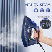 BEAUTURAL Steam Iron for Clothes with Ceramic-Coated Soleplate, 1500 Watts | Burst of Steam, 3-Way Auto-Off, Anti-Drip and Anti-Calcium, Self-Cleaning, Easy Temperature Control, Pefect for Home Use