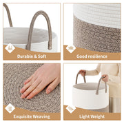 Laundry Basket Hamper Tall Rope Storage Woven for Blanket Toys Dirty Clothes in Living Room Bathroom Bedroom White & Brown 60L/15.8Gal