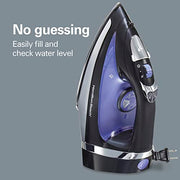 Hamilton Beach Steam Iron for Clothes With Versatile Steam Options | Durable Smooth Press Stainless Steel Soleplate | 1200 Watts, Heat-Up In Under 1 Minute | 8’ Retractable Cord | Black | 14214