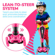 Hurtle 3-Wheeled Scooter for Kids - Wheel LED Lights, Adjustable Lean-to-Steer Handlebar, and Foldable Seat - Sit or Stand Ride with Brake for Boys and Girls Ages 1-14 Years Old