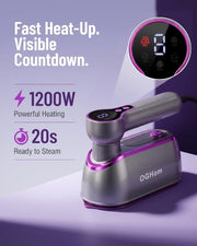 OGHom Travel Steamer for Clothes, 1200W Portable Handheld Garment Steamer with LCD Display, 4 Steam Levels & Dry Iron Mode, 20s Fast Heat-Up, 150ml Water Tank, Large Ceramic Heat Panel, Only for 120V