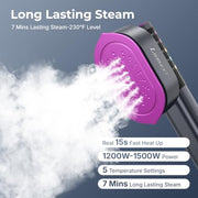 Lomexi Steamer for Clothes, 15s Fast Heat Up Travel Handheld Garment Iron with Leak-Proof Water Tank,Steamer＆Iron 2 In 1,5 Adjustable Temperature Settings from Dry Iron to High Steam, 110V-120V