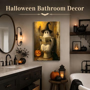 Framed Halloween Ghost Bathroom Canvas Wall Art 8x12 In, Funny Spooky Toilet Scene Canvas Prints Artwork, Dark Halloween Wall Decor Pictures for Office Home Decoration