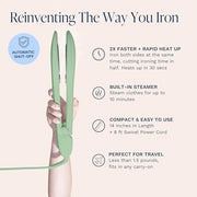 Nori Press Travel Steam Iron - Handheld Iron With 6 Fabric Settings - Green | Optional steam feature, no ironing board required, removes wrinkles, easy to use, user manual included