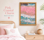 Framed Pink Coastal Canvas Wall Art,Girl Beach Surfers Picture Wall Decor | Summer Poster Print Artwork,for Bedroom Bathroom Girls Room Home Decoration 12x16 inch