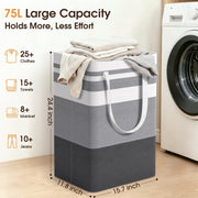 HomeHacks 2 Pack Large Laundry Baskets, Laundry Hampers Bags (Grey 75Lx2) | Waterproof, Freestanding, Collapsible Clothes Hamper with Reinforced Handles in Laundry Room, Dorm, Bathroom, Bedroom